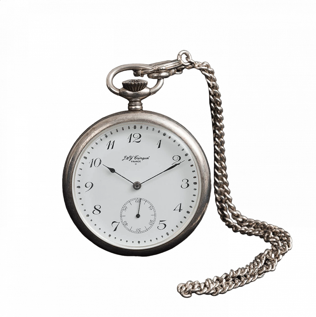 French silver pocket watch with chain 4