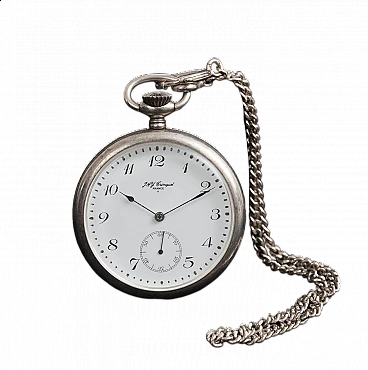 French silver pocket watch with chain