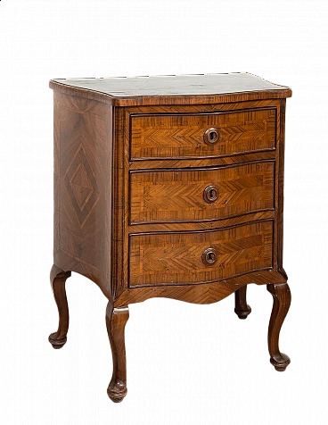 Neapolitan Louis XIV walnut-root bedside table with inlays, 18th century