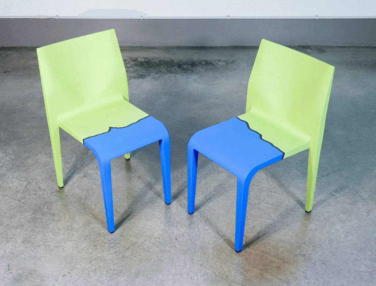 Pair of Laleggera chairs by Riccardo Blumer for Alias painted by Michelangelo Pistoletto, 2000s 1