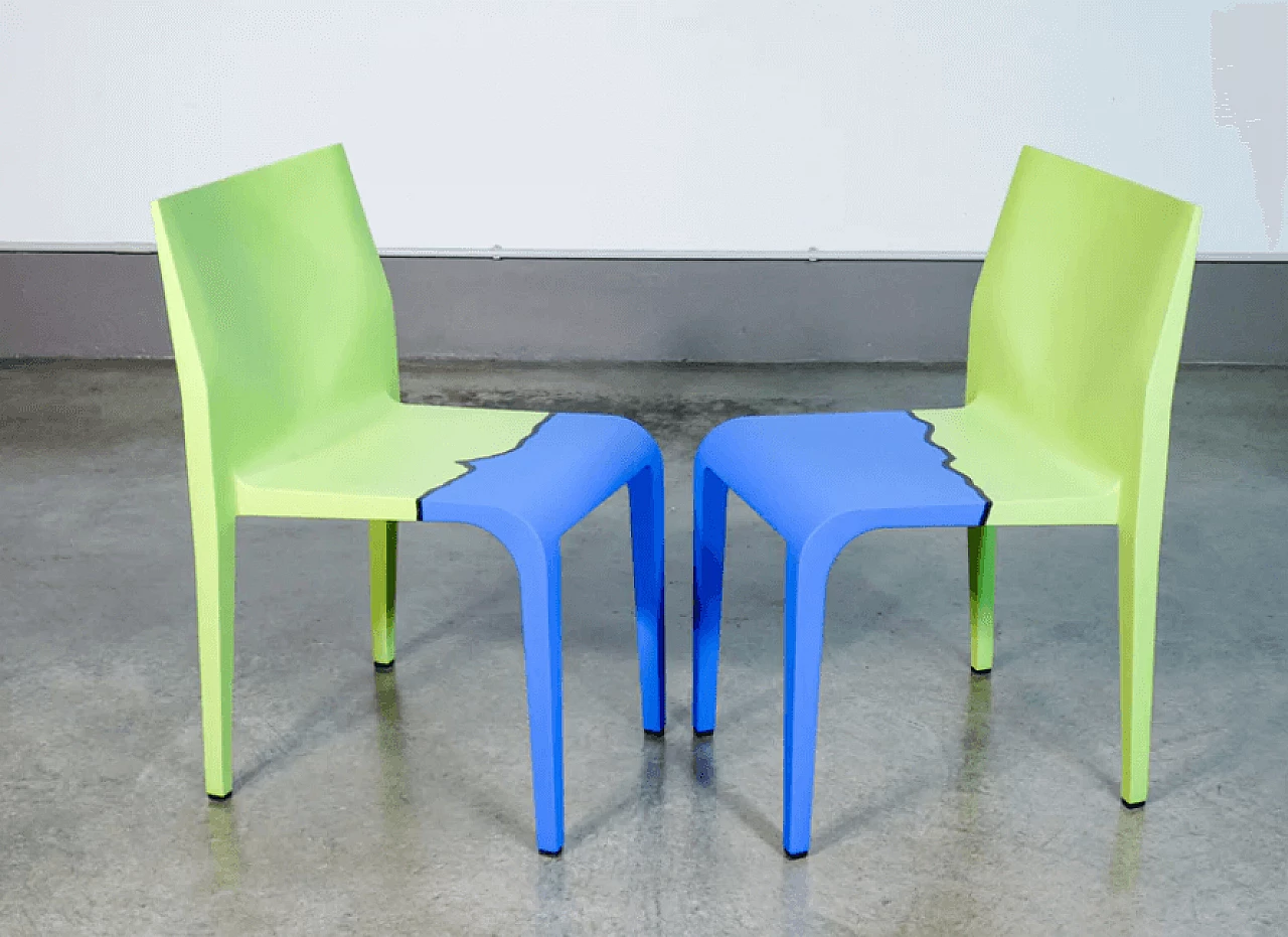 Pair of Laleggera chairs by Riccardo Blumer for Alias painted by Michelangelo Pistoletto, 2000s 4