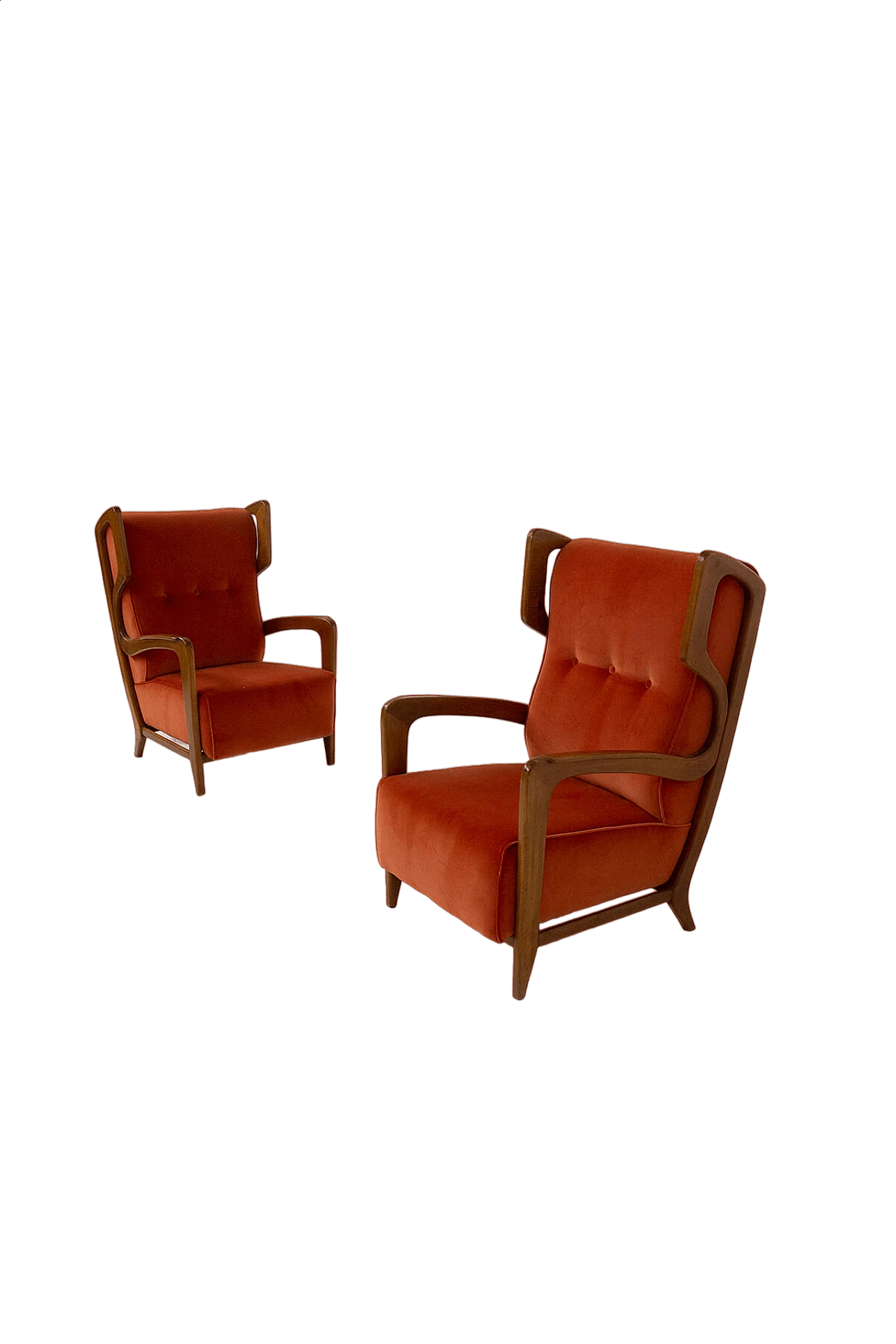 Pair of wood and velvet armchairs by Orlando Orlandi, 1950s 21