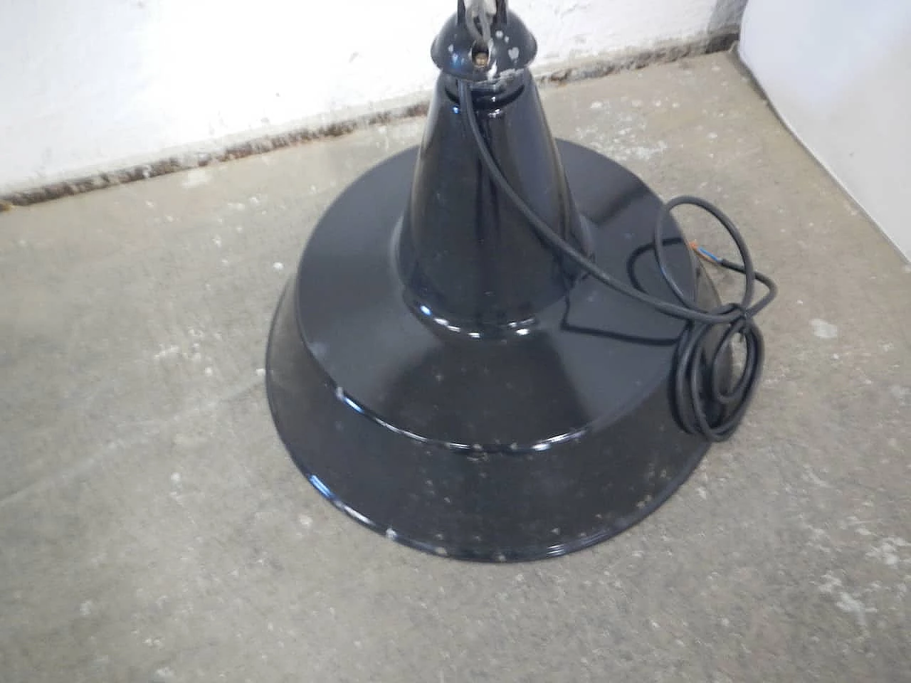 Industrial black and white metal hanging lamp, 1950s 4