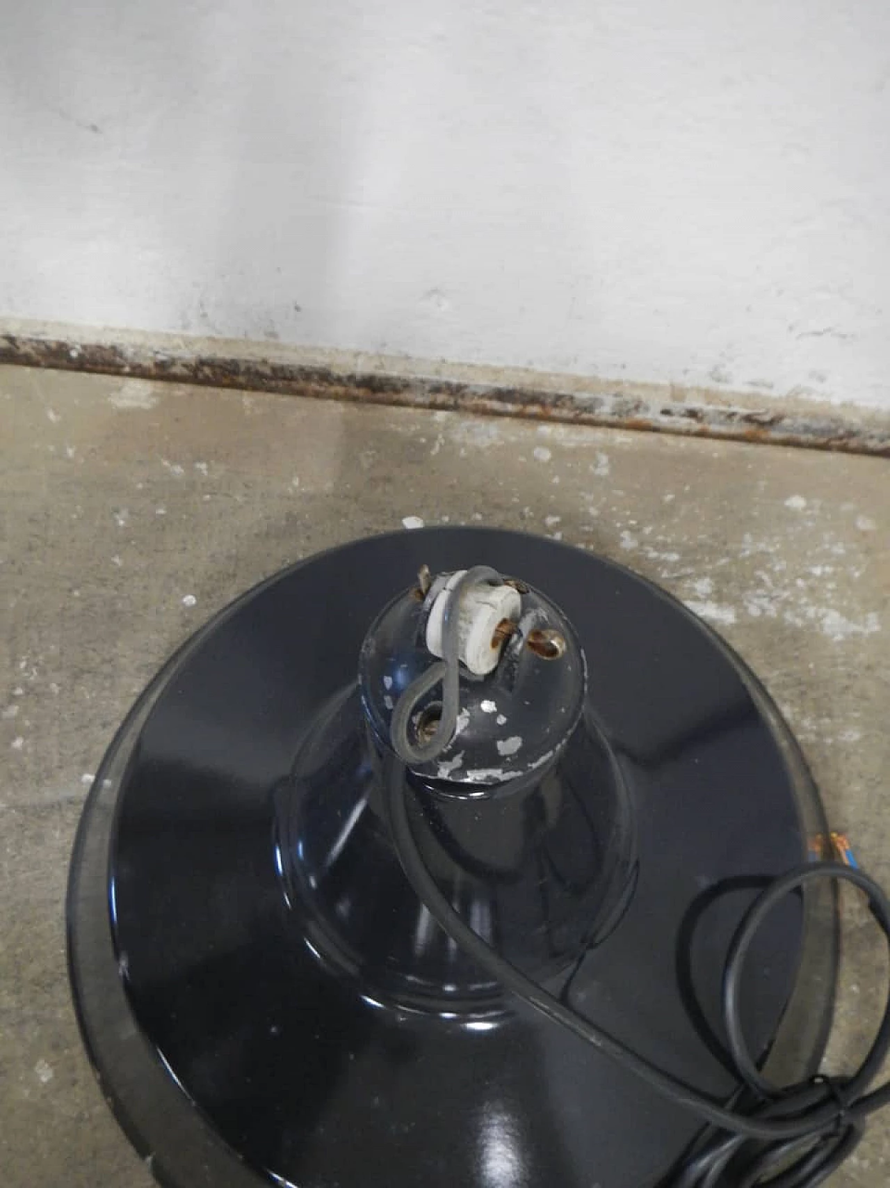 Industrial black and white metal hanging lamp, 1950s 5