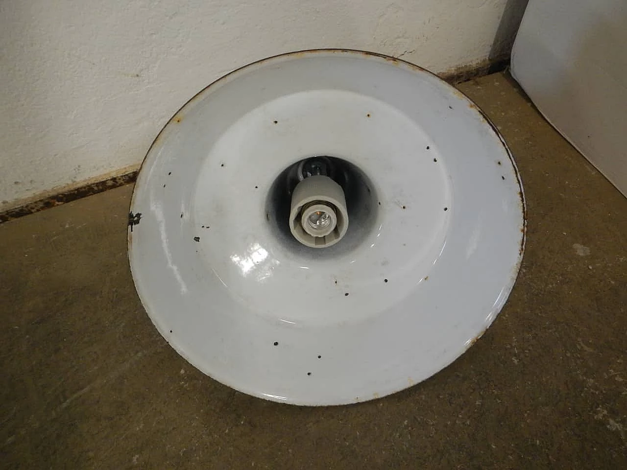 Industrial black and white metal hanging lamp, 1950s 6