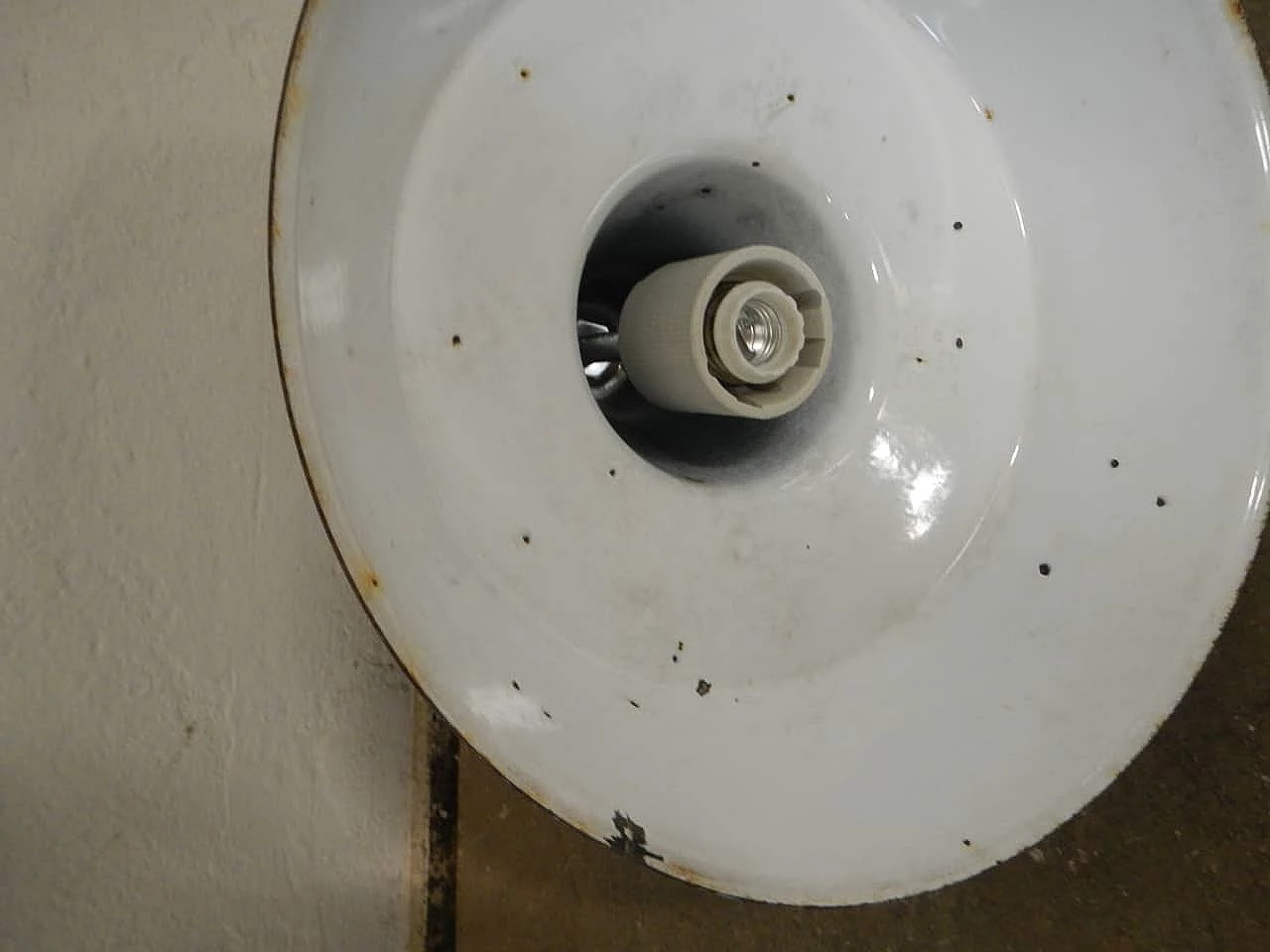 Industrial black and white metal hanging lamp, 1950s 7