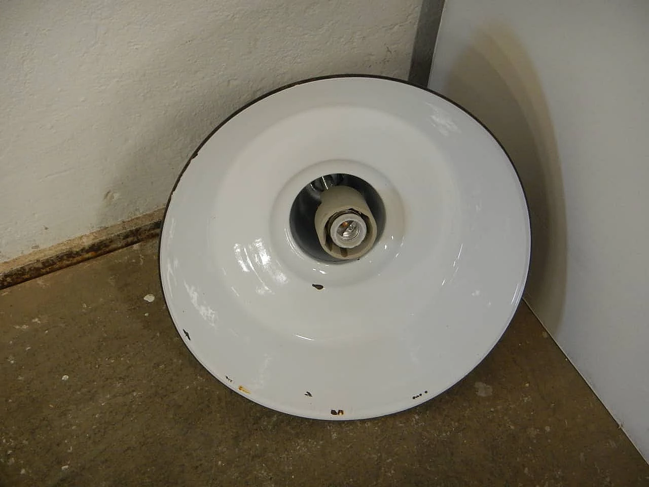 Black and white metal industrial hanging lamp, 1950s 5