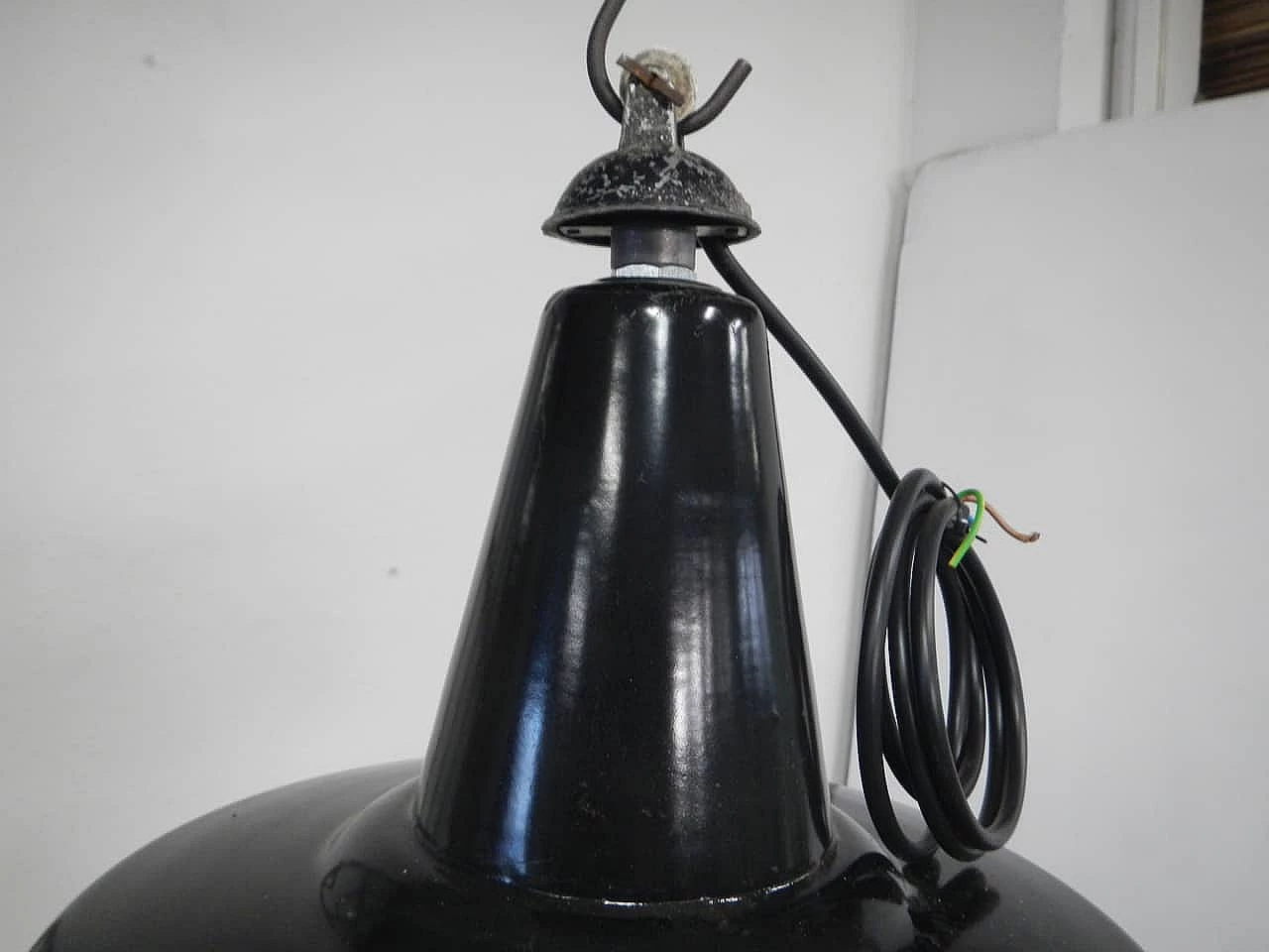 Black and white metal industrial hanging lamp, 1950s 9