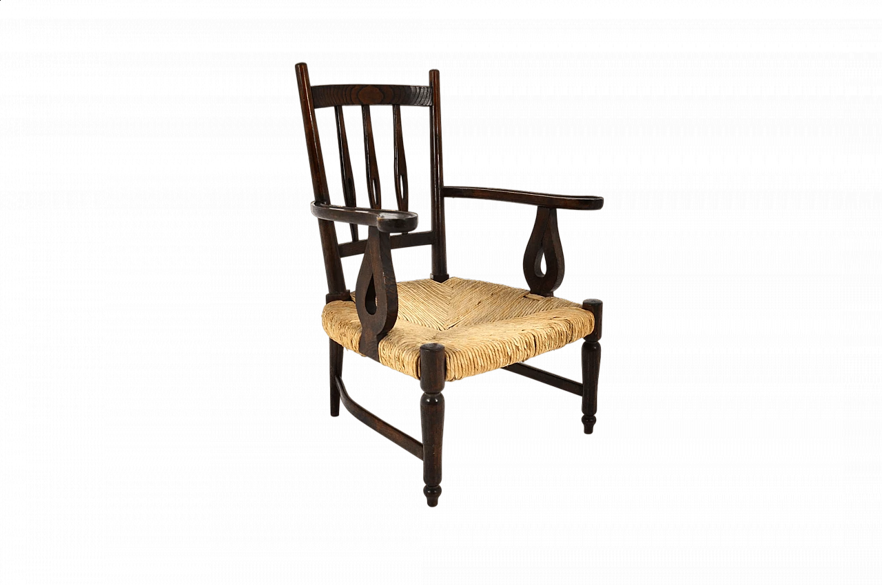 Poltrona in legno e vimini di Paolo Buffa, anni '50 11