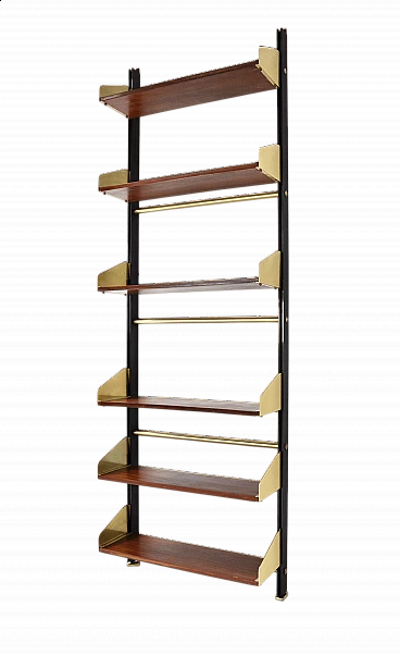Wood and metal modular hanging bookcase by Feal, 1950s