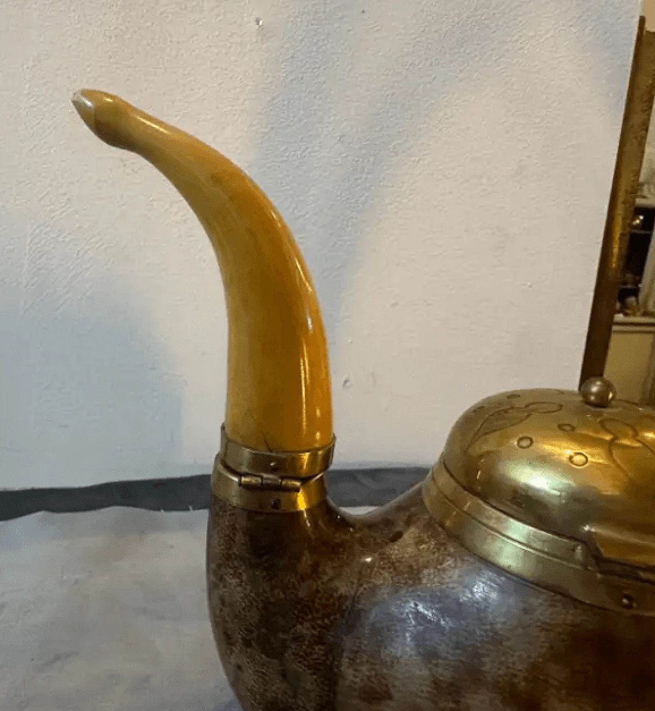 Pipe-shaped tobacco box in goatskin and brass by Aldo Tura, 1950s 5