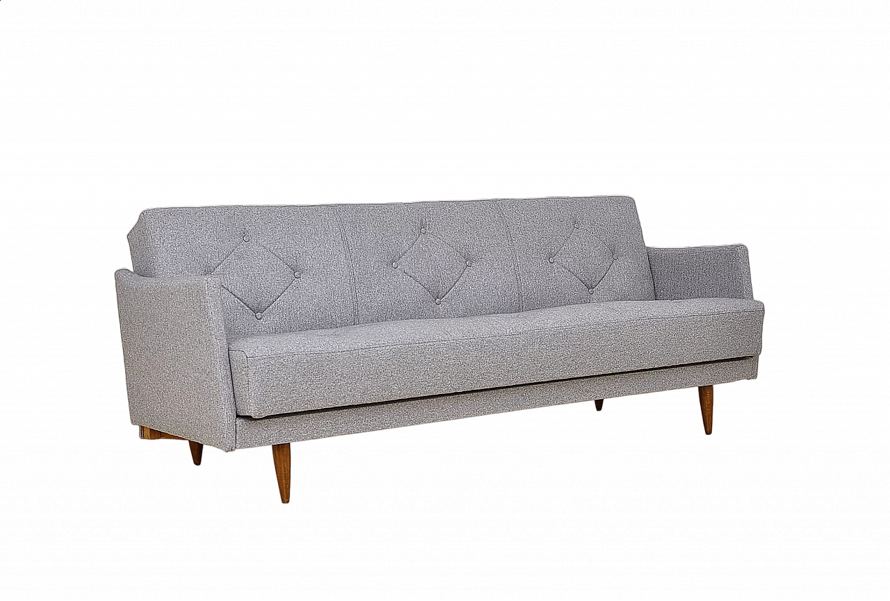 Beech and gray fabric sofa bed, 1960s 12