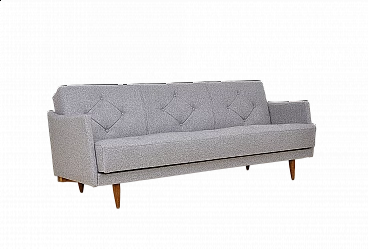 Beech and gray fabric sofa bed, 1960s