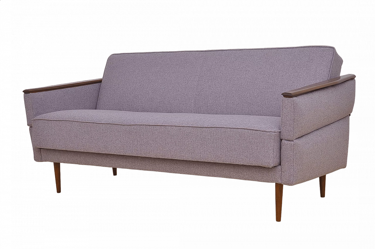 Beech and purple fabric folding sofa bed, 1960s 15