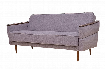 Beech and purple fabric folding sofa bed, 1960s