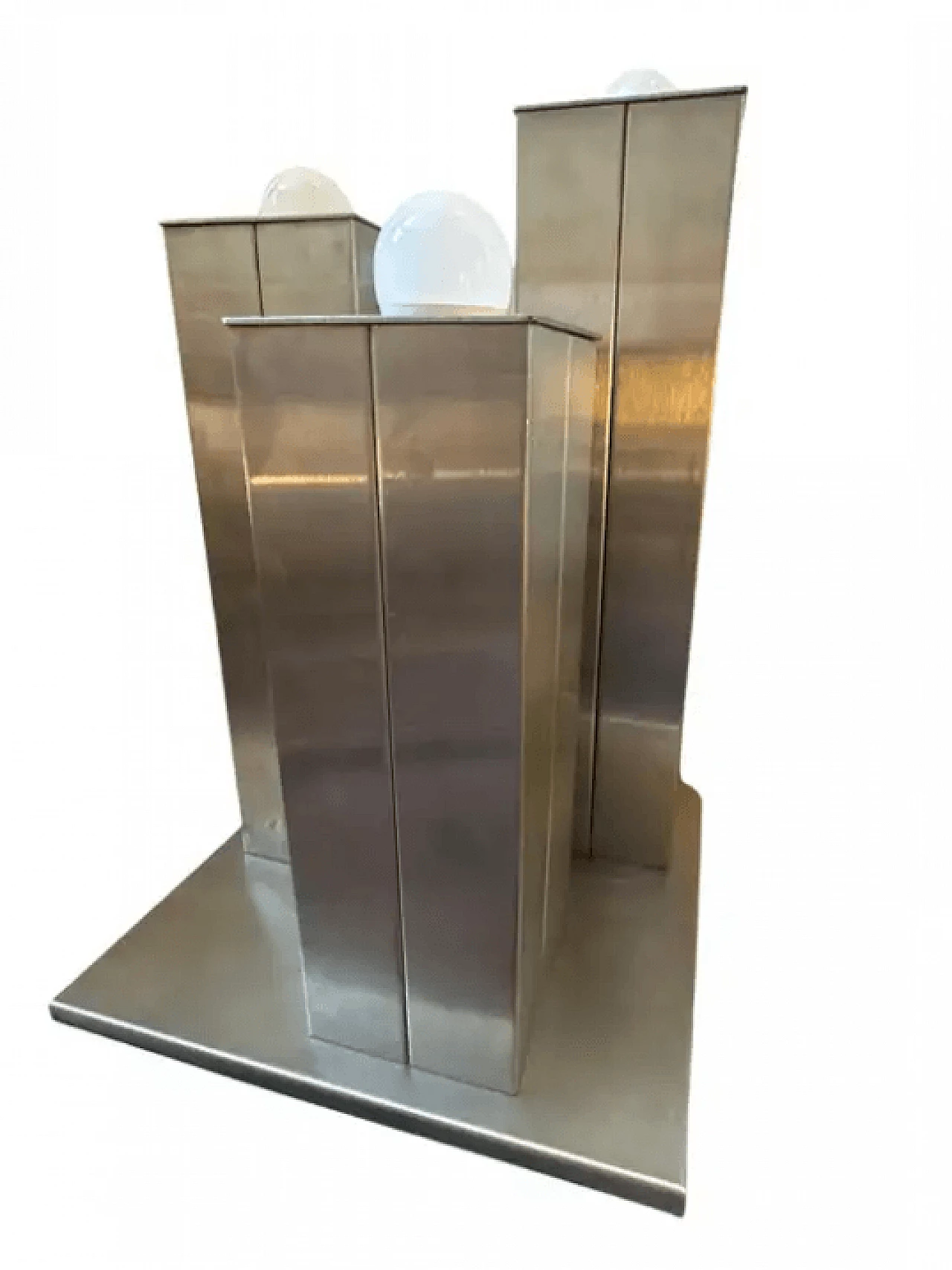 Chrome-plated metal square table lamp, 1970s 1