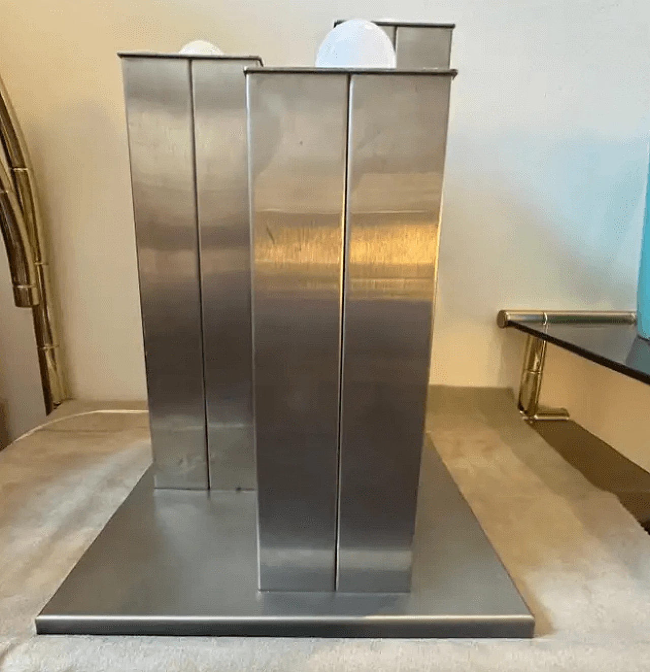 Chrome-plated metal square table lamp, 1970s 2