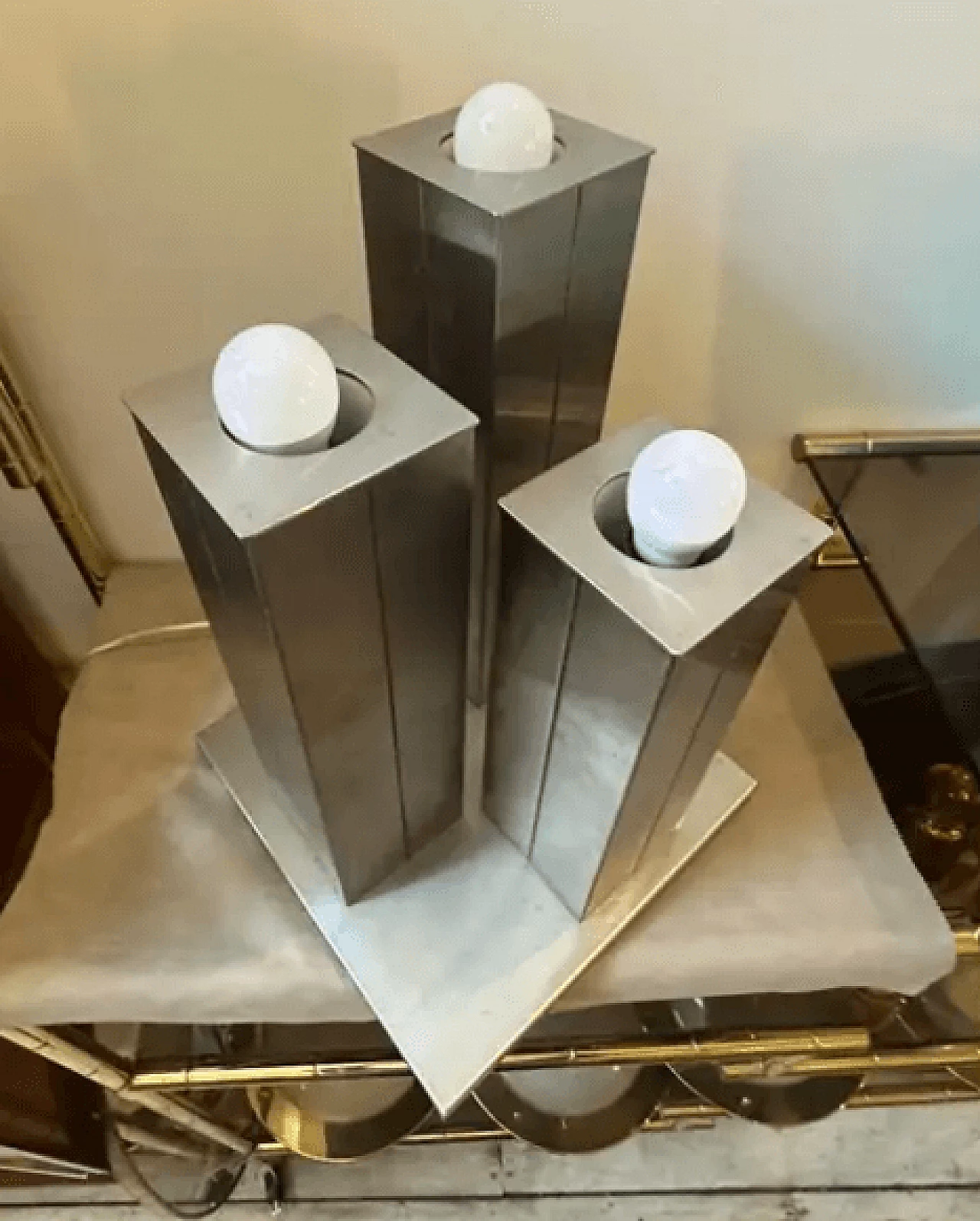 Chrome-plated metal square table lamp, 1970s 6