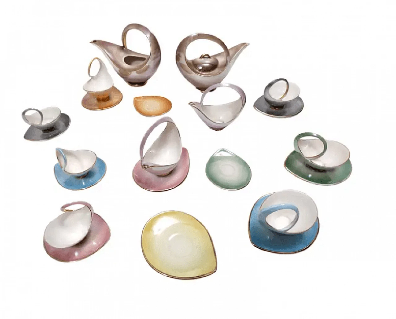 Coloured ceramic breakfast service of 22 pieces by Italo Casini, 1950s 1