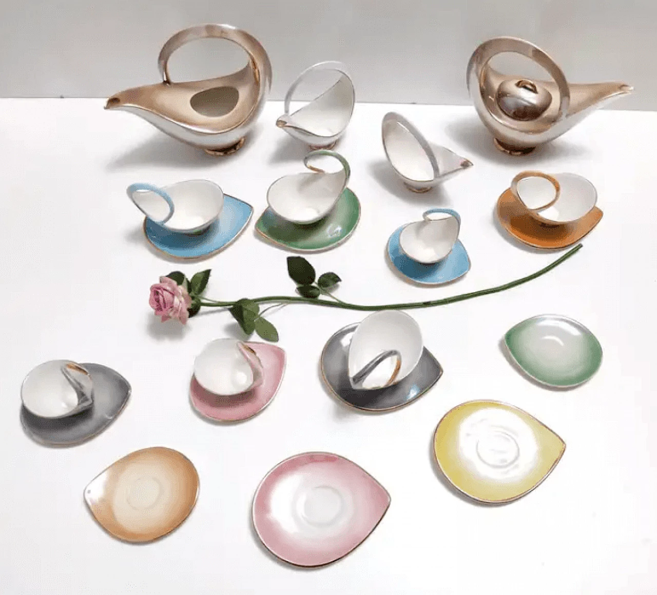 Coloured ceramic breakfast service of 22 pieces by Italo Casini, 1950s 2