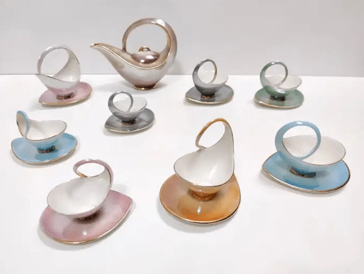 Coloured ceramic breakfast service of 22 pieces by Italo Casini, 1950s 3