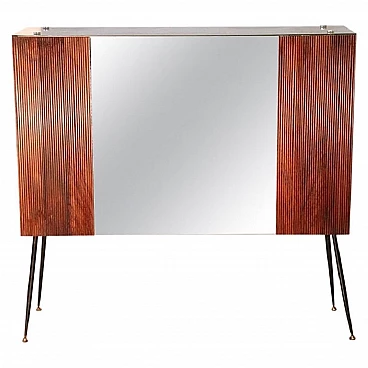 Rosewood, metal, mirror and glass bar cabinet, 1960s
