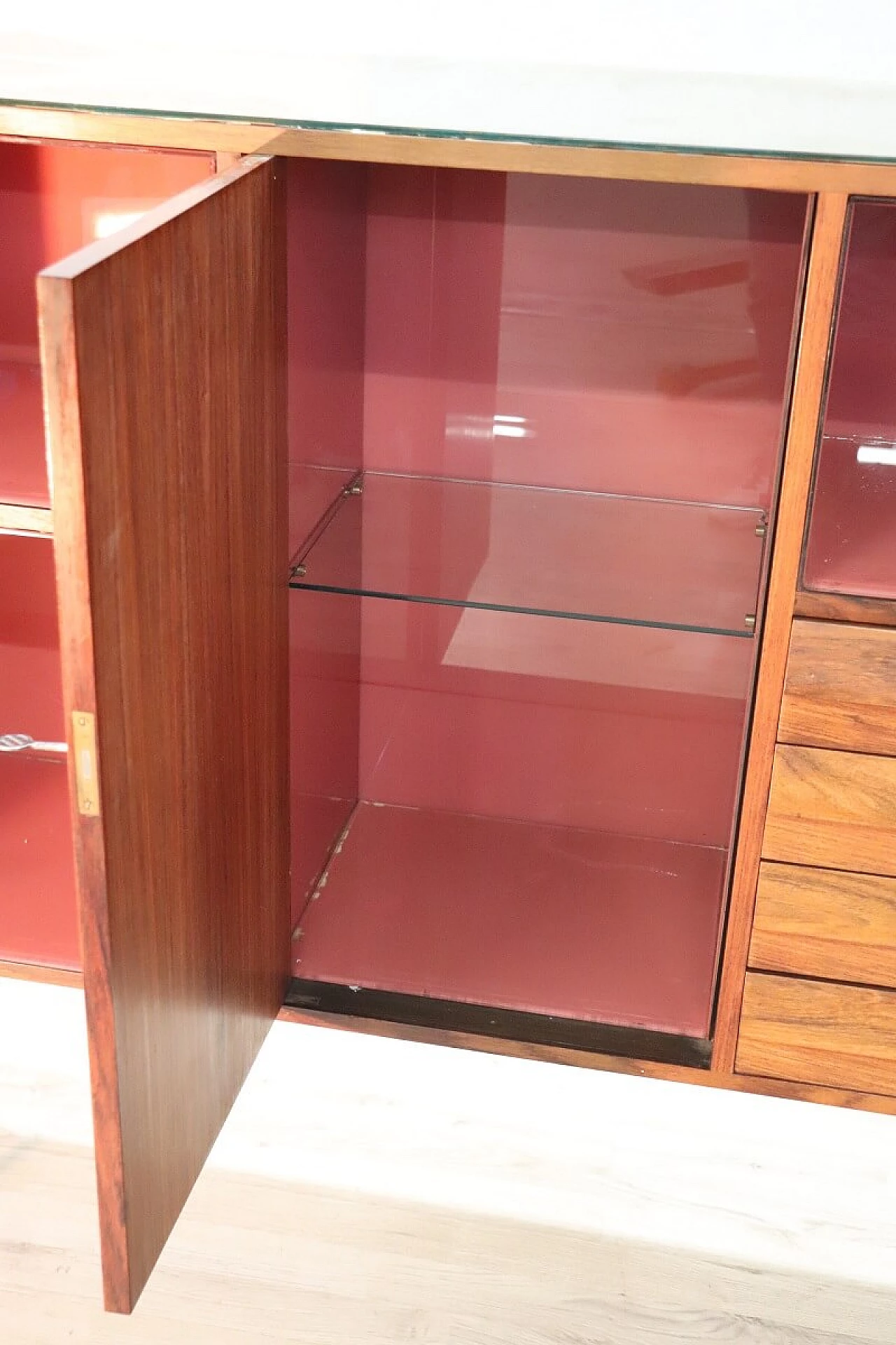 Rosewood, metal, mirror and glass bar cabinet, 1960s 10