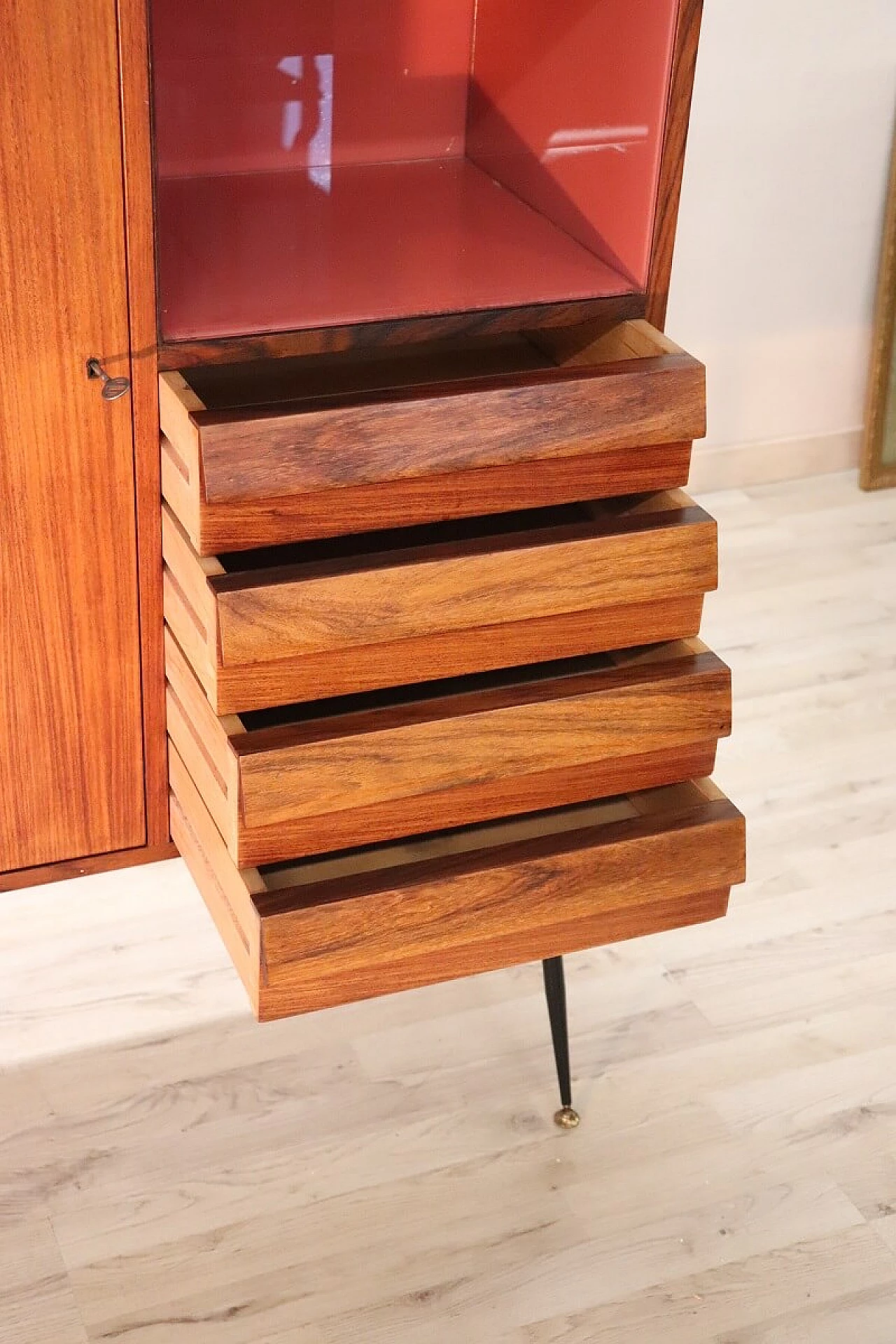 Rosewood, metal, mirror and glass bar cabinet, 1960s 11