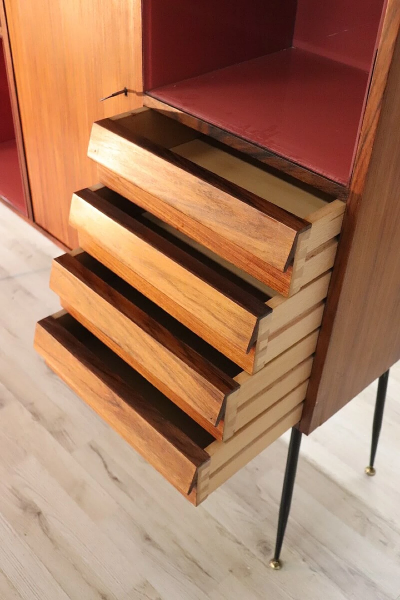 Rosewood, metal, mirror and glass bar cabinet, 1960s 12