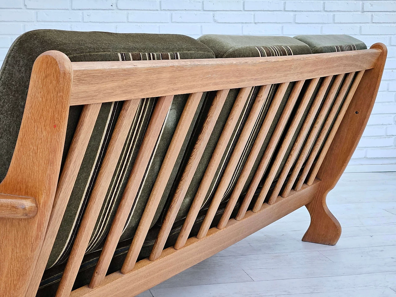 Danish three-seater velvet and oak sofa, 1970s 13
