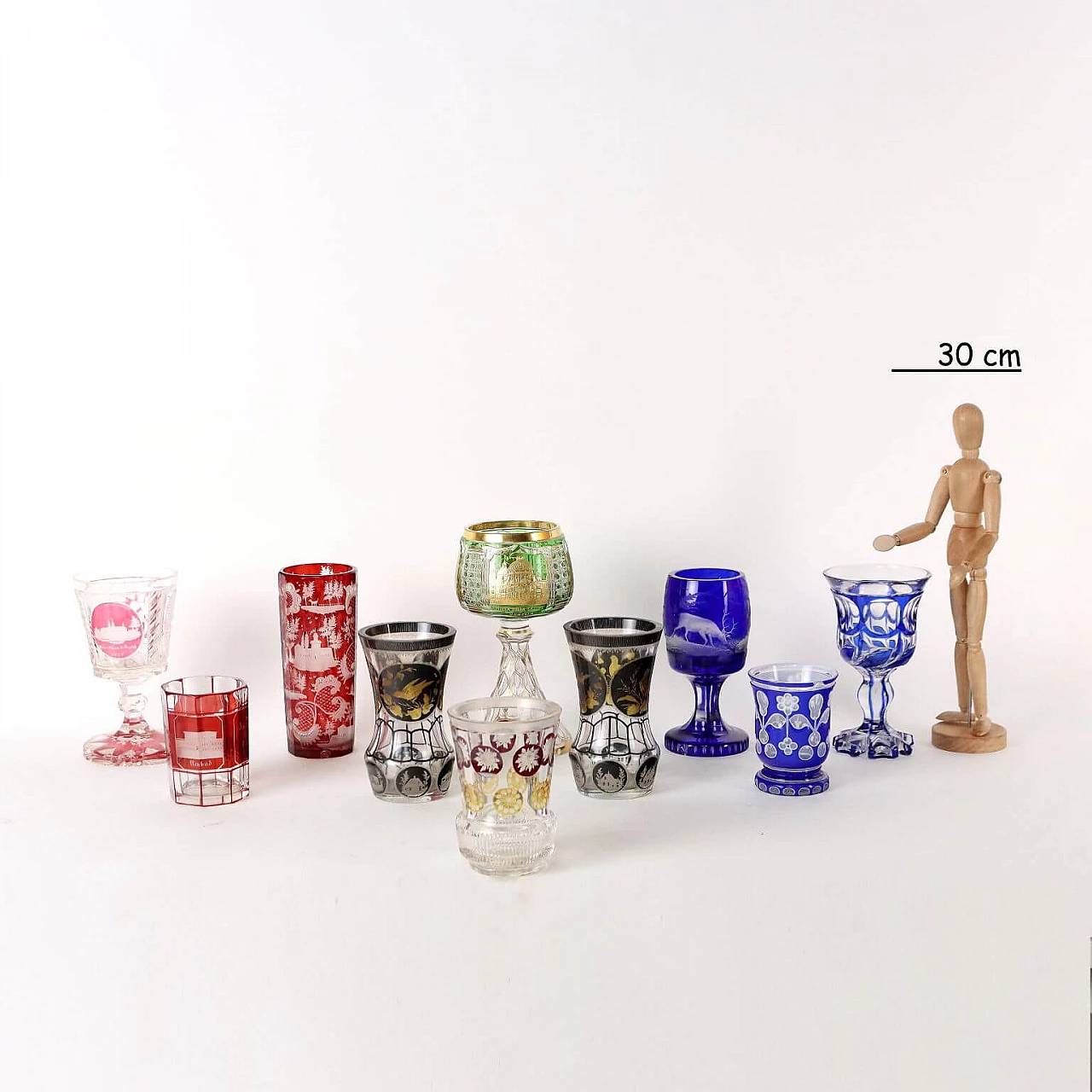 10 Bicchieri in vetro di diverse forme e colori, '800 2