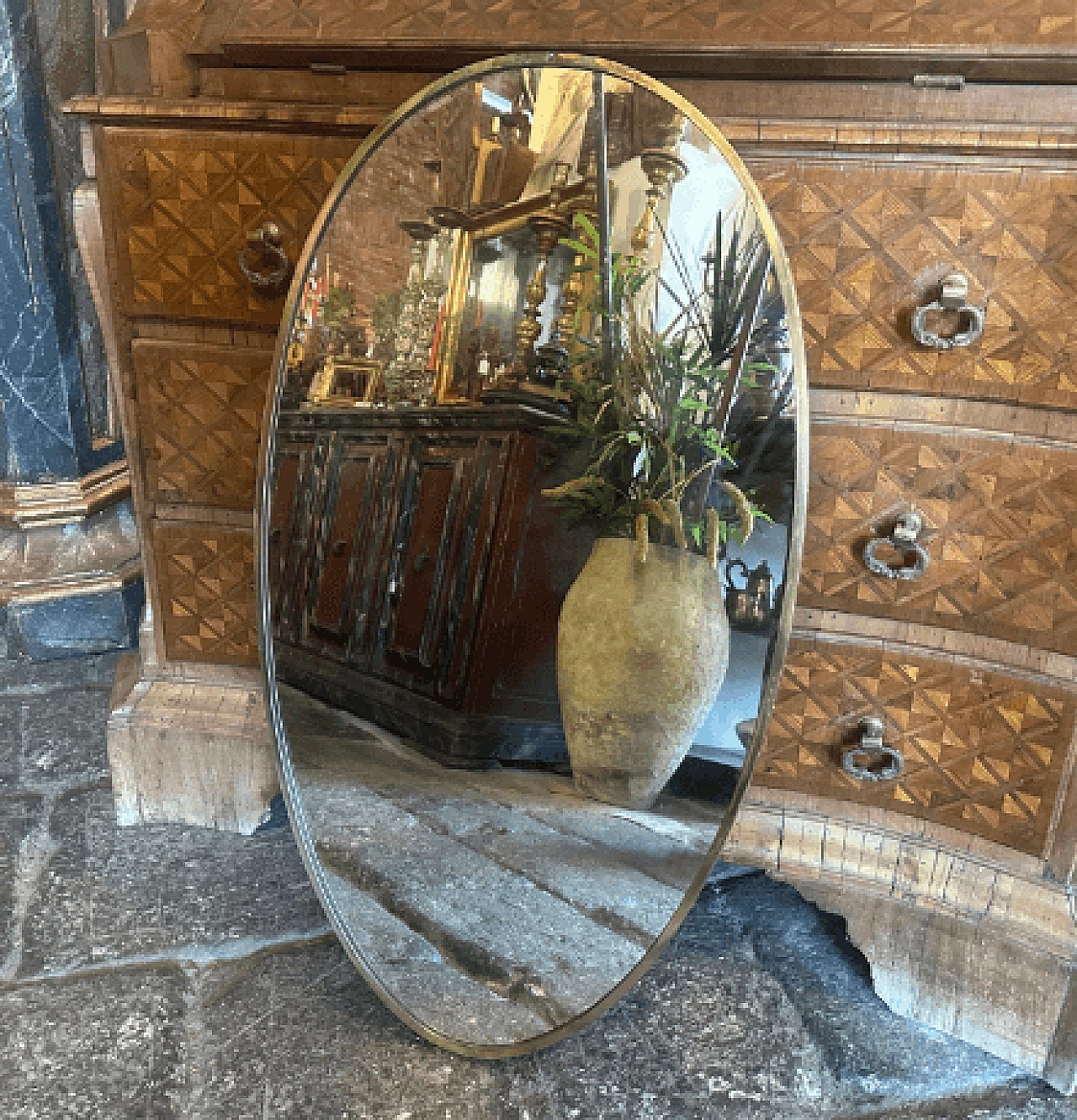 Oval brass wall mirror in the style of Gio Ponti, 1950s 2