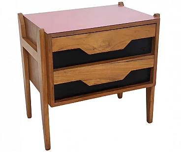 Walnut bedside table with pink formica top by Ico Parisi, 1960s