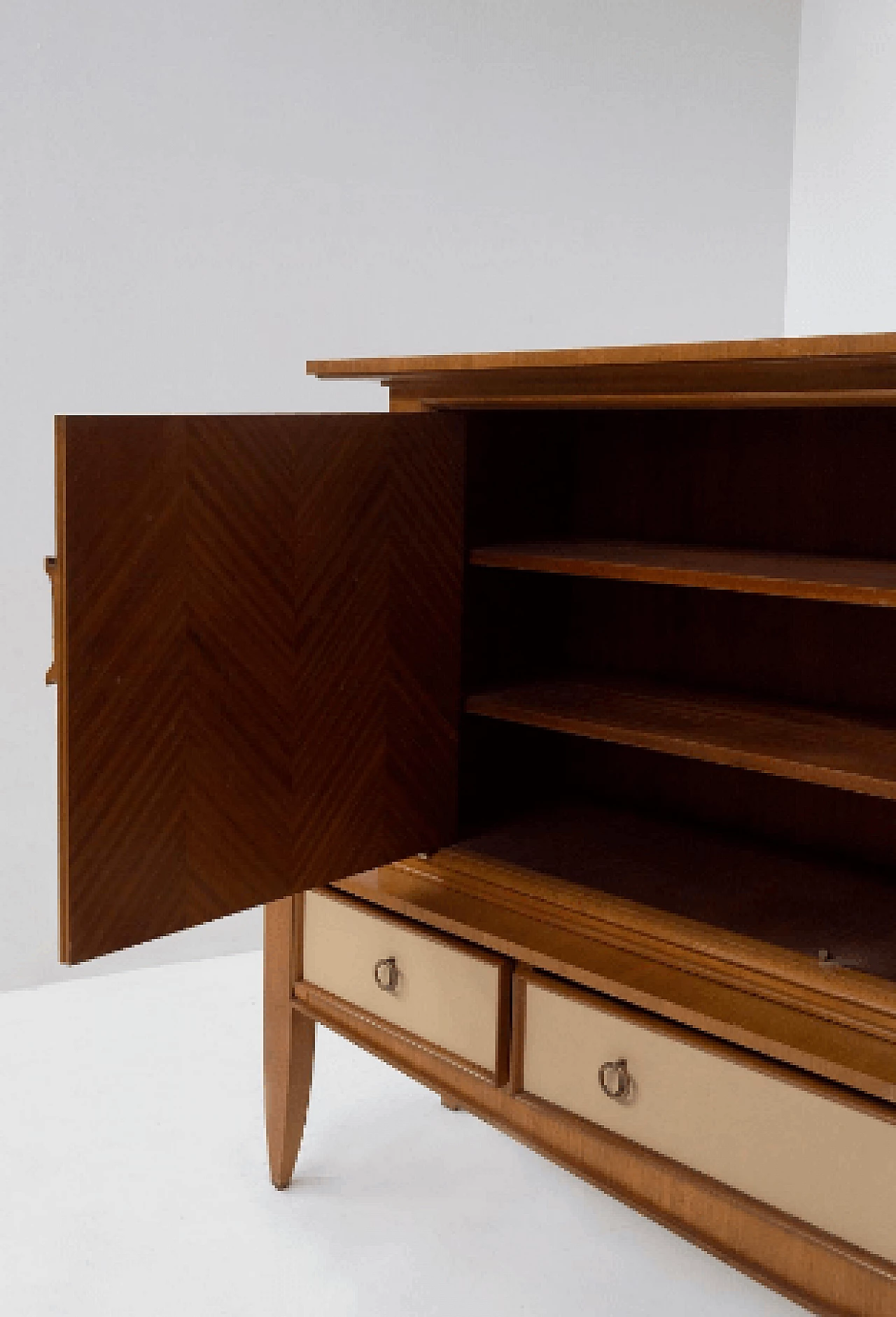 Wood, leather and brass sideboard attributed to Maxime Old, 1950s 10