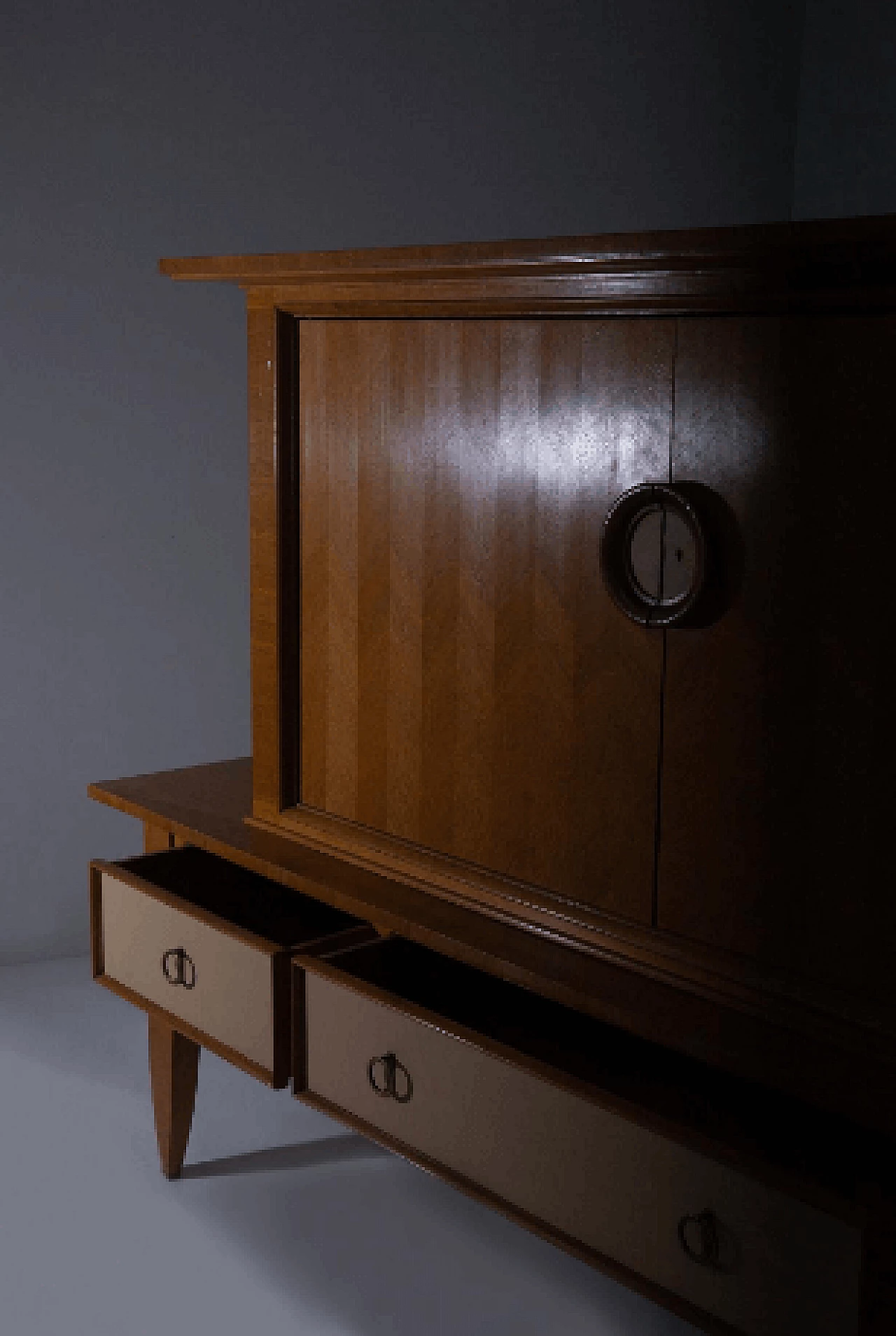 Wood, leather and brass sideboard attributed to Maxime Old, 1950s 11