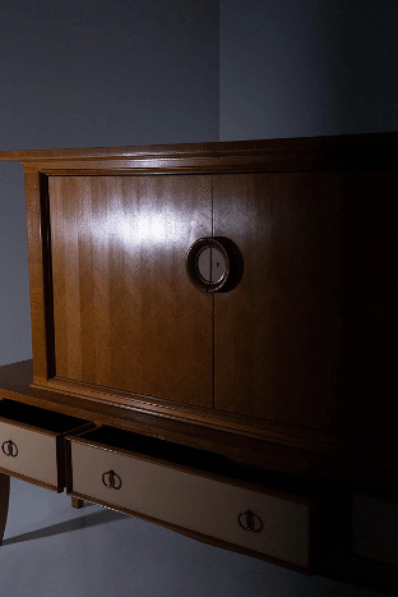 Wood, leather and brass sideboard attributed to Maxime Old, 1950s 12