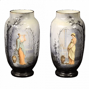 Pair of hand-painted opaline vases, 1920s