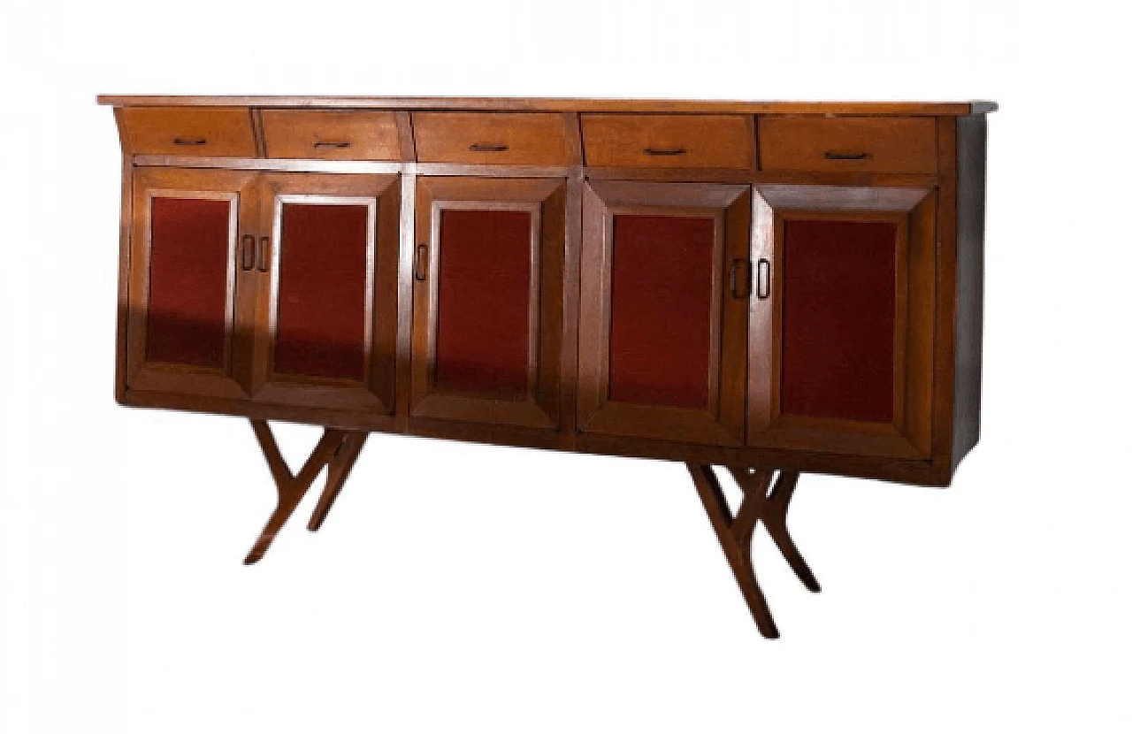 Credenza in legno massiccio a cinque ante battenti di Carlo Mollino, anni '50 1