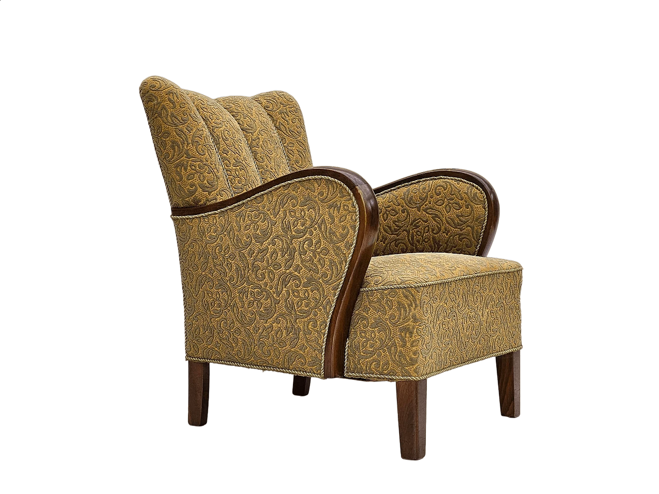 Poltrona danese in tessuto verde e faggio, anni '60 19