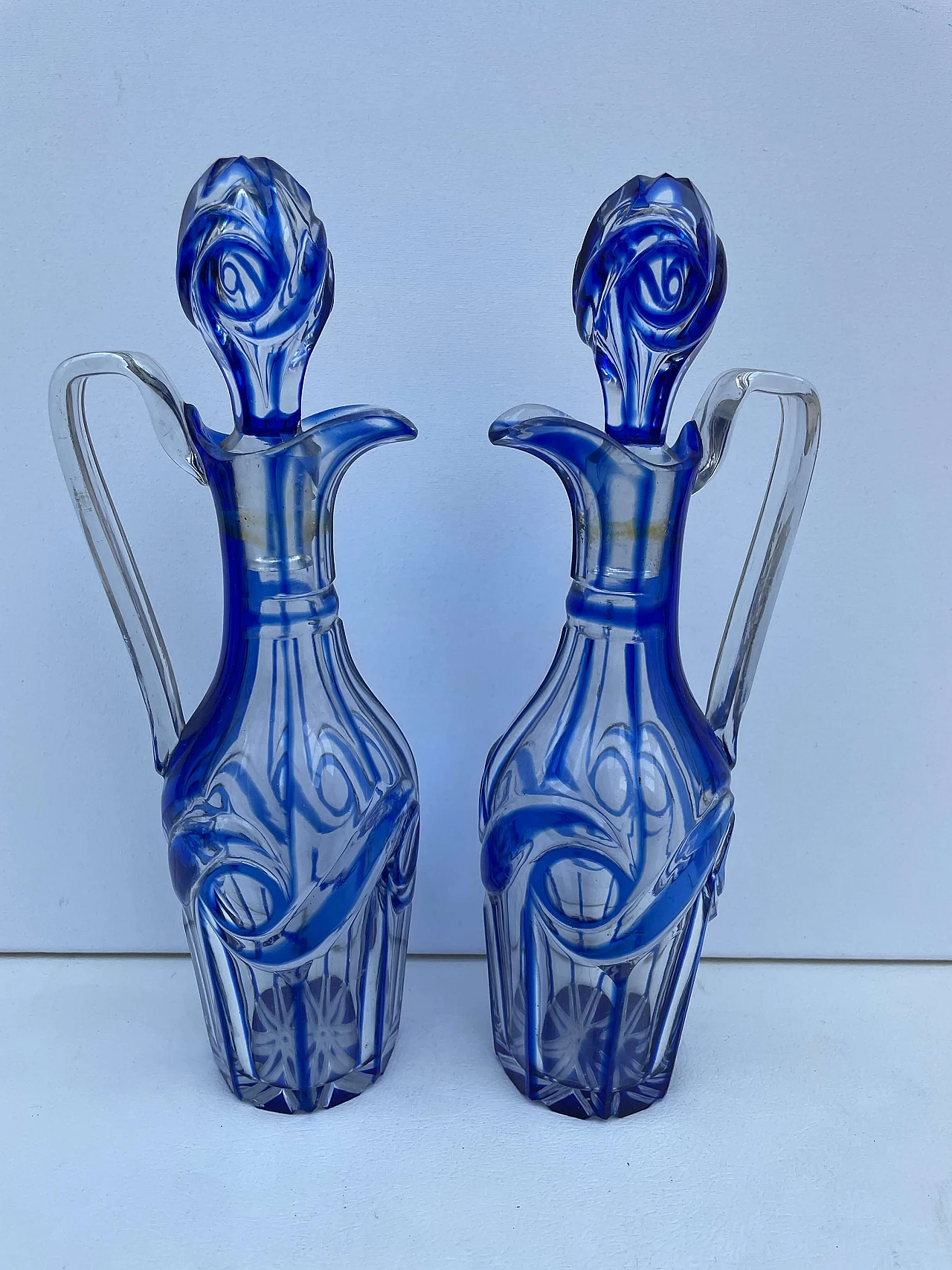 Oliera e acetiera in vetro blu con supporto in argento, 1820 7