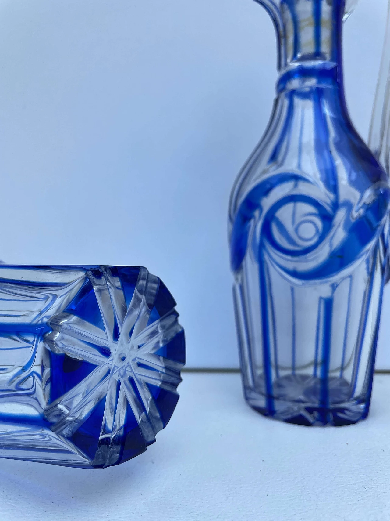 Blue glass oil and vinegar cruets with silver stand, 1820 8