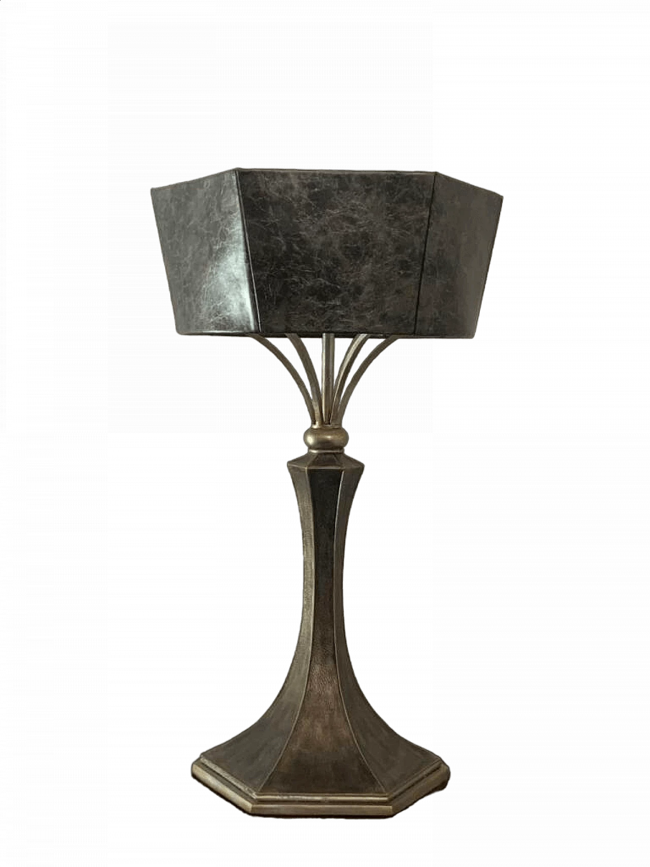 Brutalist metal table lamp with leatherette shade, 1980s 11