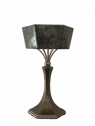 Brutalist metal table lamp with leatherette shade, 1980s