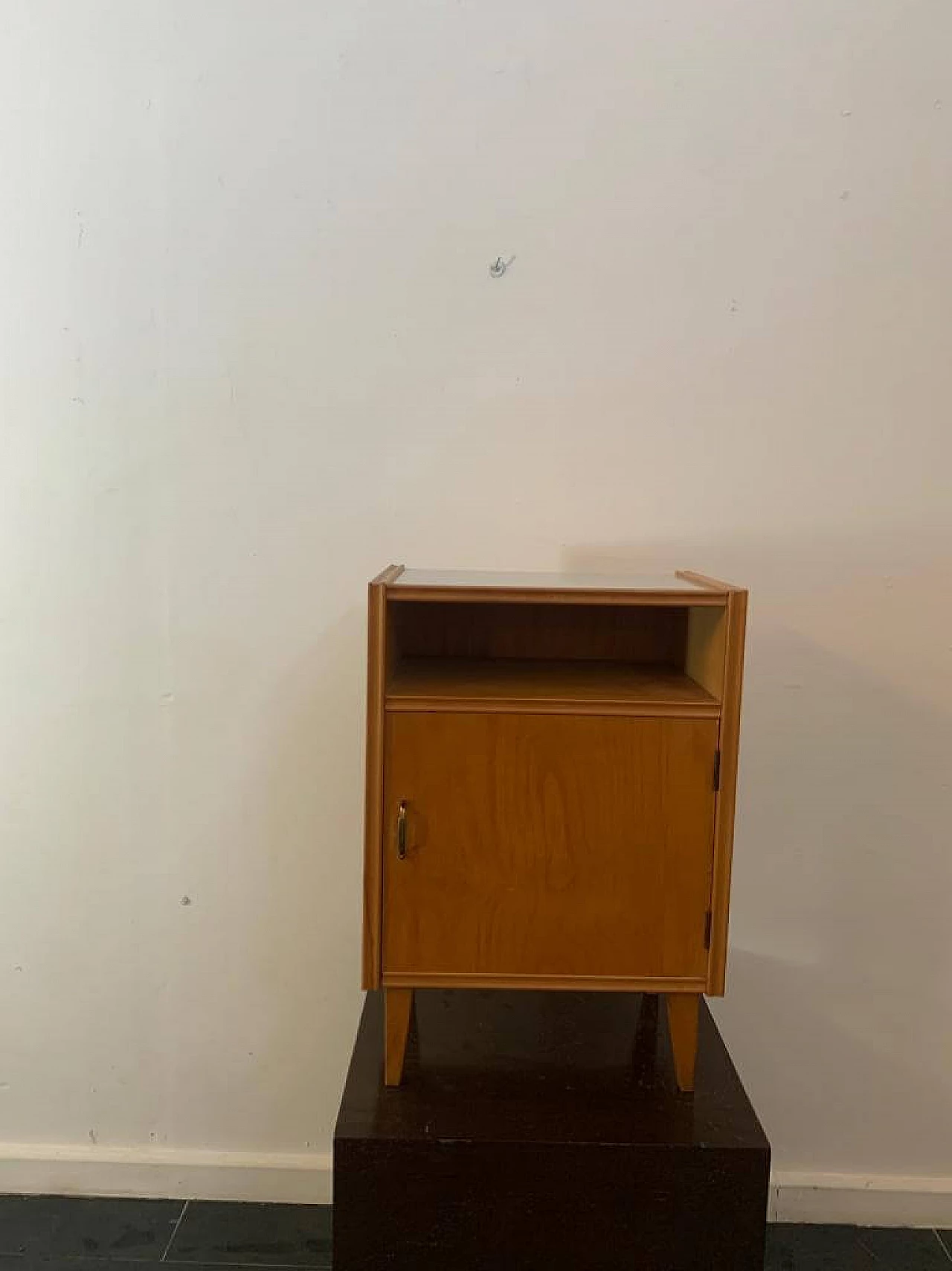 Ash bedside table with pearl grey laminate top, 1950s 1