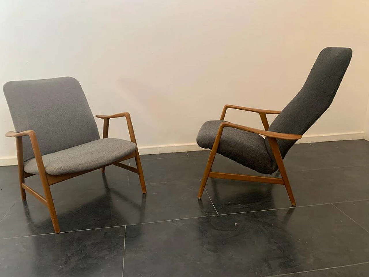 Pair of beech armchairs by Pizzetti, 1960s 1