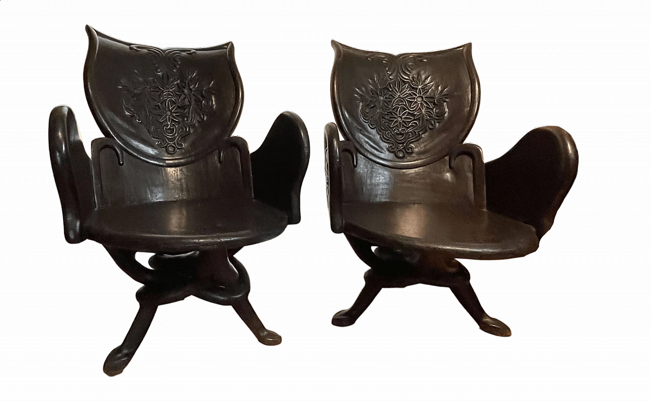 Coppia di poltrone Art Nouveau in teak, inizio '900 8