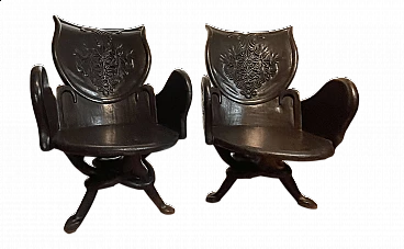 Coppia di poltrone Art Nouveau in teak, inizio '900