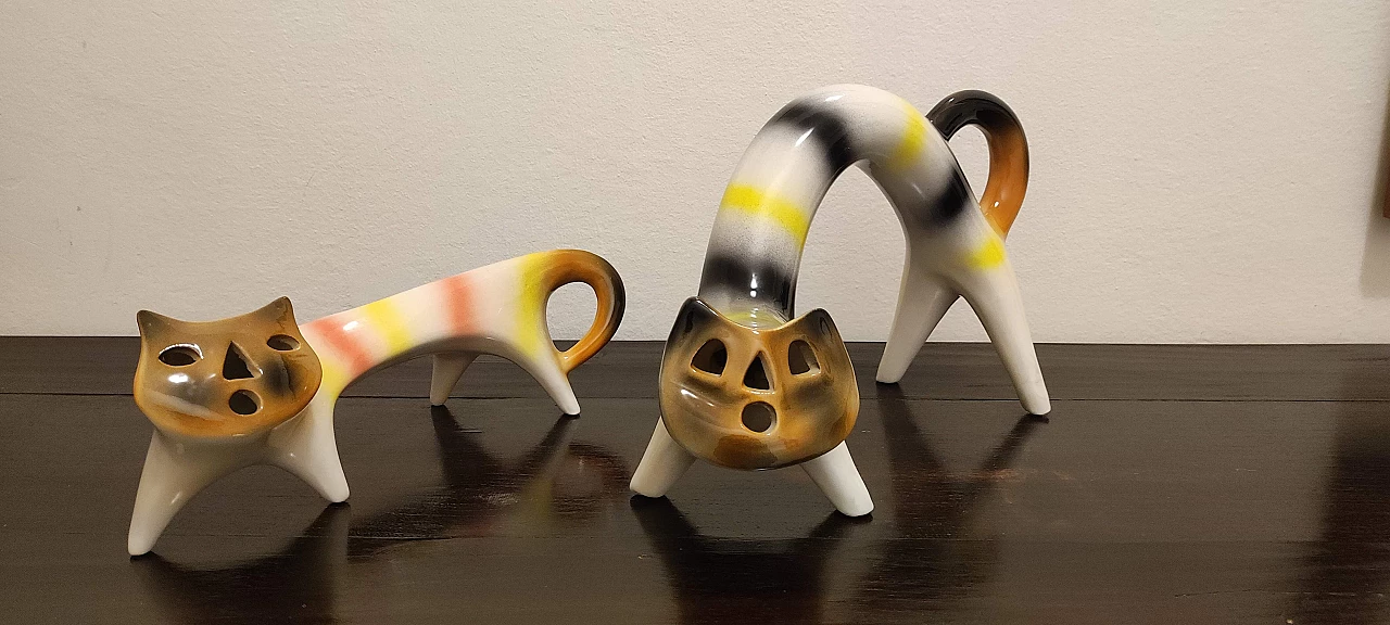 Pair of coloured ceramic cats by Roberto Rigon, 1970s 5