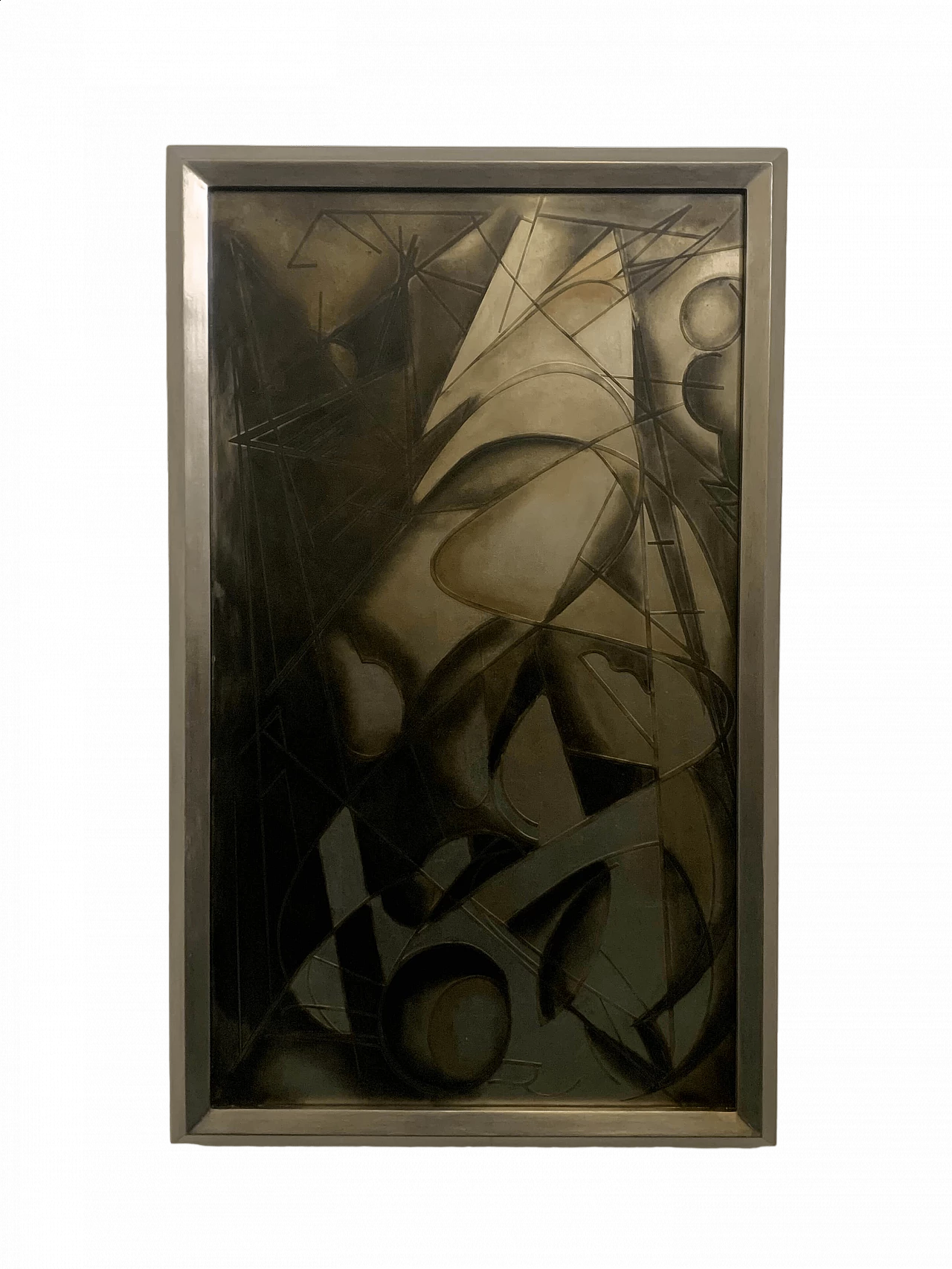 Futurist mixed media painting on back-treated glass by Lam Lee Group, 1980s 11