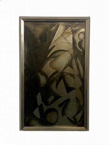 Futurist mixed media painting on back-treated glass by Lam Lee Group, 1980s